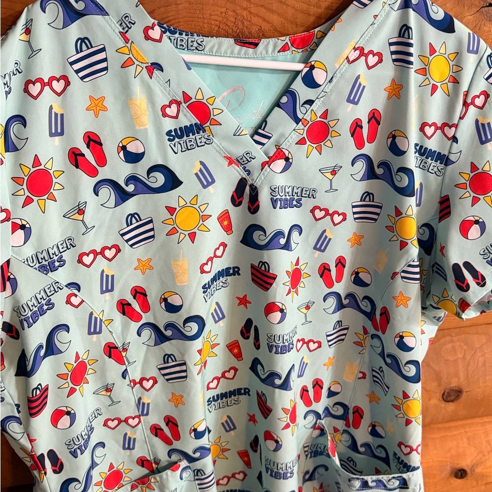 Summer Vibes Patterned Scrub Top